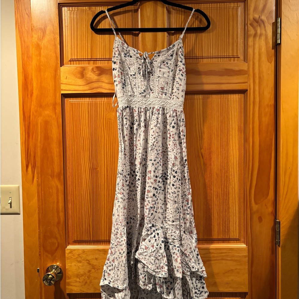 Japna White and Pink Asymmetrical Tiered Sundress